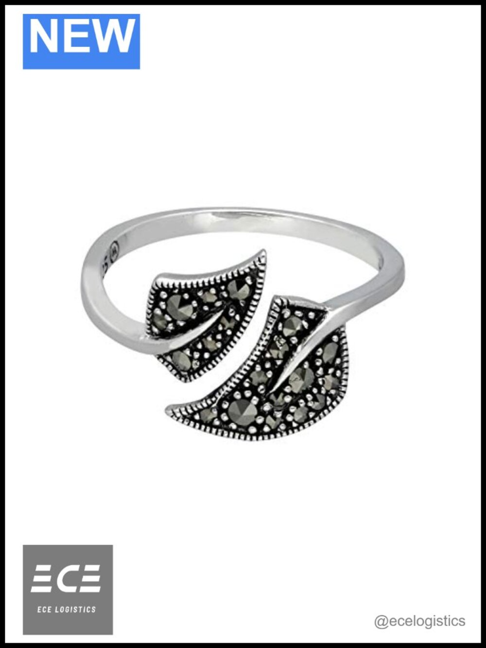 925 Sterling Silver Marcasite Leaf Ring Art Nouveau Wrap Statement Ring